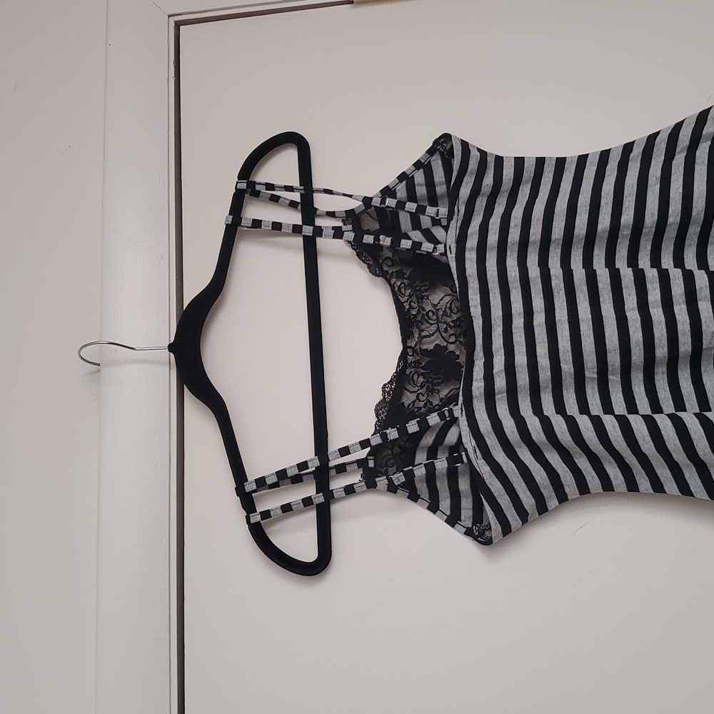Hot Topic Black and Gray Striped Lace Top - Picture 8 of 14